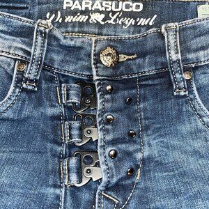 PARASUCO BRADY Edgy Street-Wear JEANS w/ SLING TOGGLE LATCH FLY CLOSURE Sz 30X29